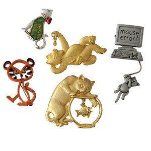 Lot Of 5 Assorted Cat Pin Brooches, E656